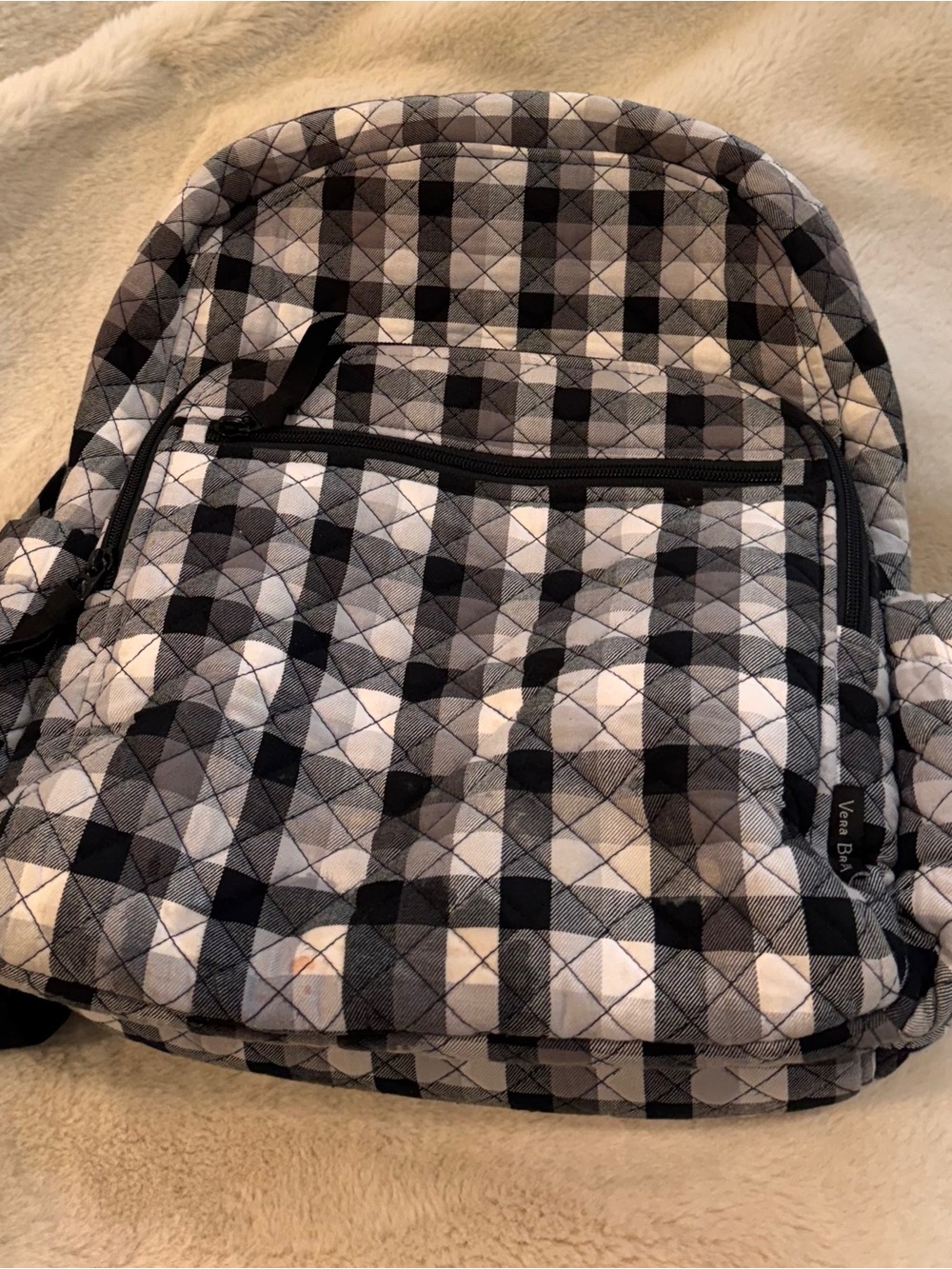 Vera Bradley Cotton Campus Backpack, Kingbird Plaid, One Size Black & White - Picture 2 of 15